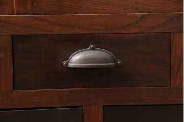 和製アンティーク　前面ケヤキ材　レトロなモールガラスを取り入れた食器棚(関東水屋箪笥、重ね箪笥、収納棚、キャビネット)(R-047123)