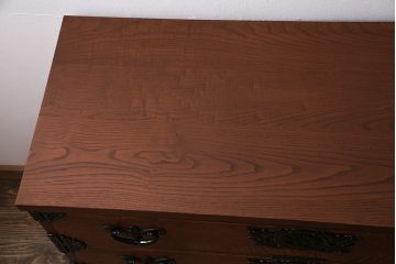 中古　伝統工芸　岩谷堂箪笥　天板リメイク・極厚手栗無垢材　ダイナミックな杢目を堪能できる衣装タンス(引き出し、チェスト)(R-047125)