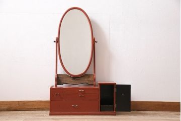 和製アンティーク　漆塗り　艶やかな朱が目を引く上品な佇まいの鏡台(化粧台、ドレッサー)(R-047126)