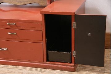 和製アンティーク　漆塗り　艶やかな朱が目を引く上品な佇まいの鏡台(化粧台、ドレッサー)(R-047126)