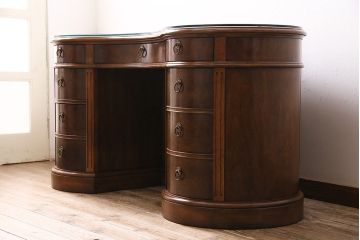 中古　極美品　DREXEL HERITAGE(ドレクセルヘリテイジ)　Cameo Classics(キャメオクラシックス)　高級感溢れる大人の書斎作りにおすすめのキドニーデスク(定価約170万円)(両袖デスク、机、在宅ワーク、在宅用ワークデスク)(R-047127)