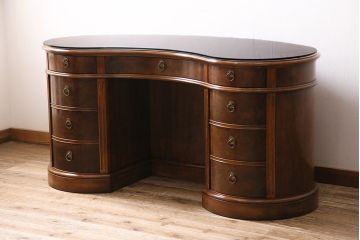 中古　極美品　DREXEL HERITAGE(ドレクセルヘリテイジ)　Cameo Classics(キャメオクラシックス)　高級感溢れる大人の書斎作りにおすすめのキドニーデスク(定価約170万円)(両袖デスク、机、在宅ワーク、在宅用ワークデスク)(R-047127)