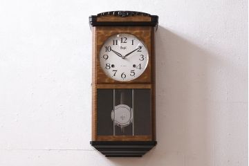 ヴィンテージ時計　昭和中期　Meiji(明治時計社)　21DAY　手巻き式　コントラストが格好良い振り子時計(掛け時計、柱時計、古時計、ビンテージ)(R-047129)