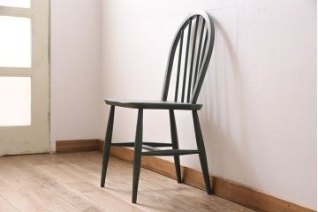 イギリスヴィンテージ　ERCOL(アーコール)　お部屋のアクセントになるダークグリーンのチェア(ダイニングチェア、ビンテージ)(R-047138)