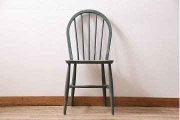 イギリスヴィンテージ　ERCOL(アーコール)　お部屋のアクセントになるダークグリーンのチェア(ダイニングチェア、ビンテージ)(R-047138)