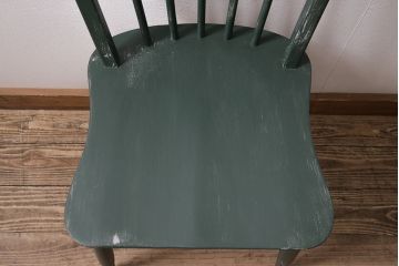 イギリスヴィンテージ　ERCOL(アーコール)　お部屋のアクセントになるダークグリーンのチェア(ダイニングチェア、ビンテージ)(R-047138)
