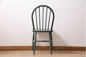 イギリスヴィンテージ　ERCOL(アーコール)　お部屋のアクセントになるダークグリーンのチェア(ダイニングチェア、ビンテージ)(R-047138)