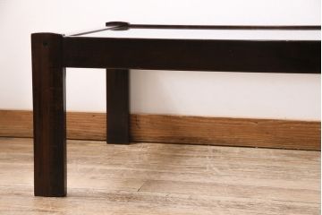 和製ヴィンテージ　オールドカリモク(karimoku)　スタイリッシュなデザインのガラストップテーブル(ガラス天板、センターテーブル、ビンテージ)(R-047141)