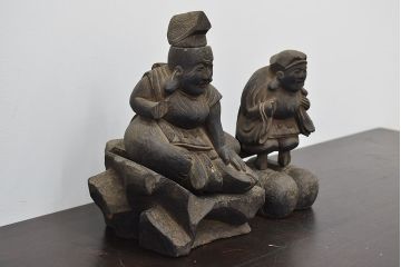 江戸〜明治　恵比寿　大黒　木彫　置物(木彫り)(R-047161)