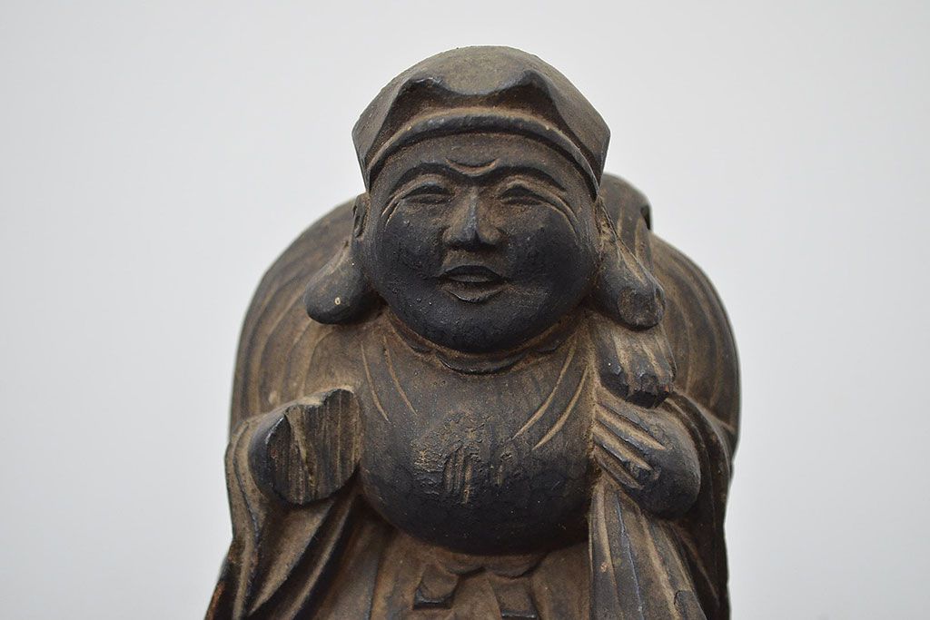 江戸〜明治　恵比寿　大黒　木彫　置物(木彫り)(R-047161)