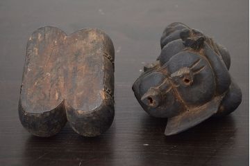 江戸〜明治　恵比寿　大黒　木彫　置物(木彫り)(R-047161)