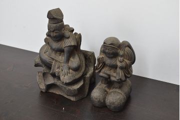 江戸〜明治　恵比寿　大黒　木彫　置物(木彫り)(R-047161)