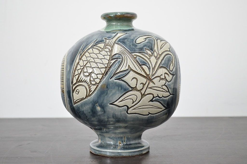 壺屋焼　金城敏男　花瓶など3点(魚文、金城次郎?、琉球)(R-047162)