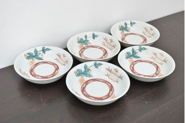 明治期　九谷焼　人参図　色絵　五寸なます皿5枚(和食器)(R-047184)