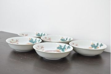 明治期　九谷焼　人参図　色絵　五寸なます皿5枚(和食器)(R-047184)