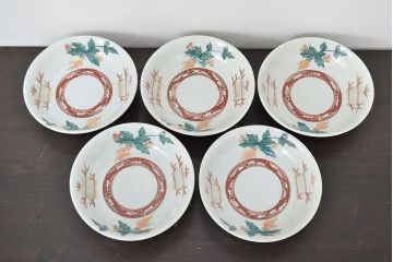 明治期　九谷焼　人参図　色絵　五寸なます皿5枚(和食器)(R-047184)