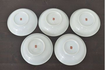 明治期　九谷焼　人参図　色絵　五寸なます皿5枚(和食器)(R-047184)