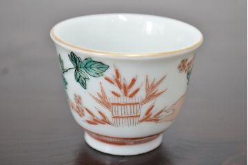 明治期　九谷焼　人参図　色絵　猪口5個(和食器、向付)(R-047186)