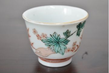明治期　九谷焼　人参図　色絵　猪口5個(和食器、向付)(R-047186)