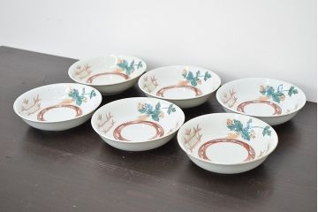 明治期　九谷焼　人参図　色絵　五寸なます皿6枚(和食器)(R-047187)