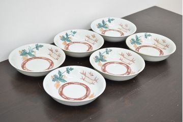 明治期　九谷焼　人参図　色絵　五寸なます皿6枚(和食器)(R-047187)
