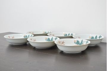 明治期　九谷焼　人参図　色絵　五寸なます皿6枚(和食器)(R-047187)