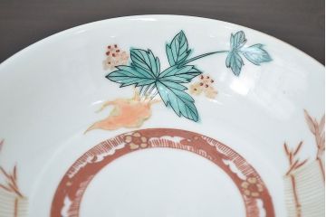 明治期　九谷焼　人参図　色絵　五寸なます皿6枚(和食器)(R-047187)