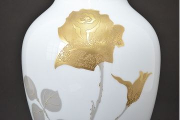 大倉陶園　ブルーローズ　金蝕バラ　花瓶2点セット　定価91,800円(花器、フラワーベース)(R-047188)