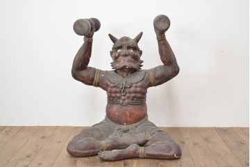 古い　木彫鬼(置物、彩色、彫刻、仏教美術)(R-047196)