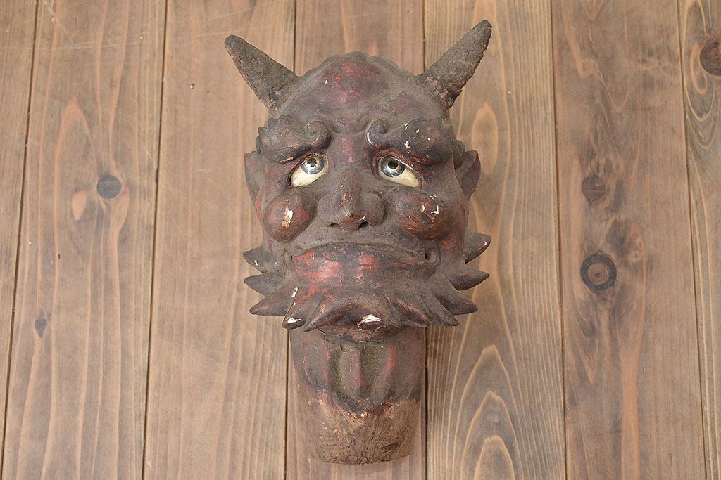 古い　木彫鬼(置物、彩色、彫刻、仏教美術)(R-047196)