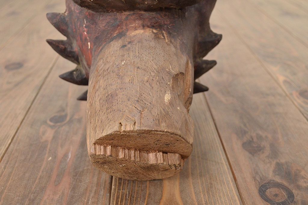 古い　木彫鬼(置物、彩色、彫刻、仏教美術)(R-047196)