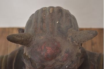 古い　木彫鬼(置物、彩色、彫刻、仏教美術)(R-047196)