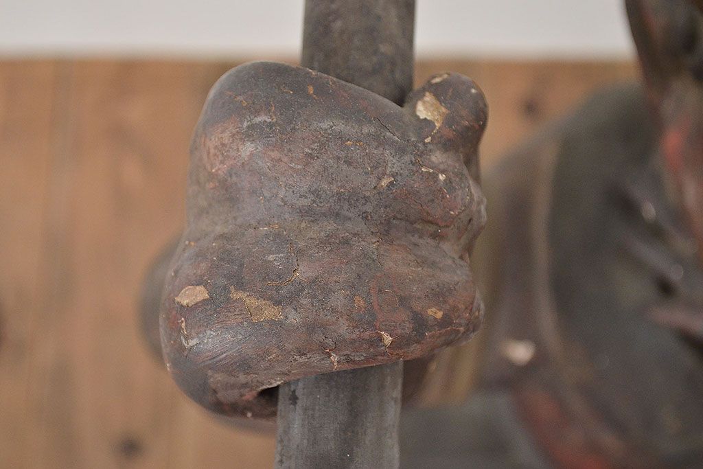 古い　木彫鬼(置物、彩色、彫刻、仏教美術)(R-047196)