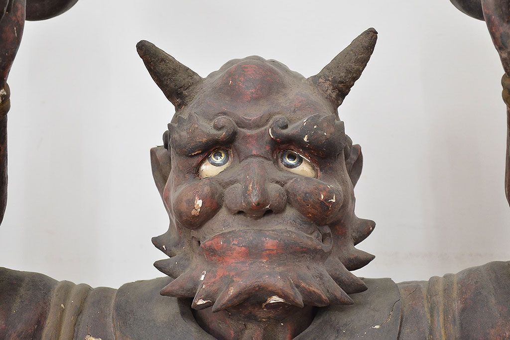 古い　木彫鬼(置物、彩色、彫刻、仏教美術)(R-047196)