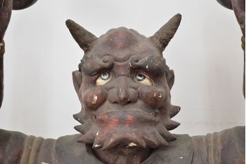 古い　木彫鬼(置物、彩色、彫刻、仏教美術)(R-047196)