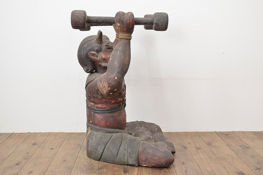 古い　木彫鬼(置物、彩色、彫刻、仏教美術)(R-047196)