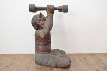 古い　木彫鬼(置物、彩色、彫刻、仏教美術)(R-047196)