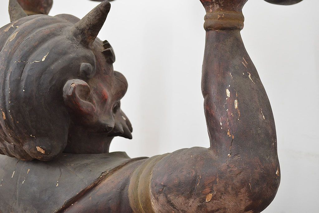 古い　木彫鬼(置物、彩色、彫刻、仏教美術)(R-047196)