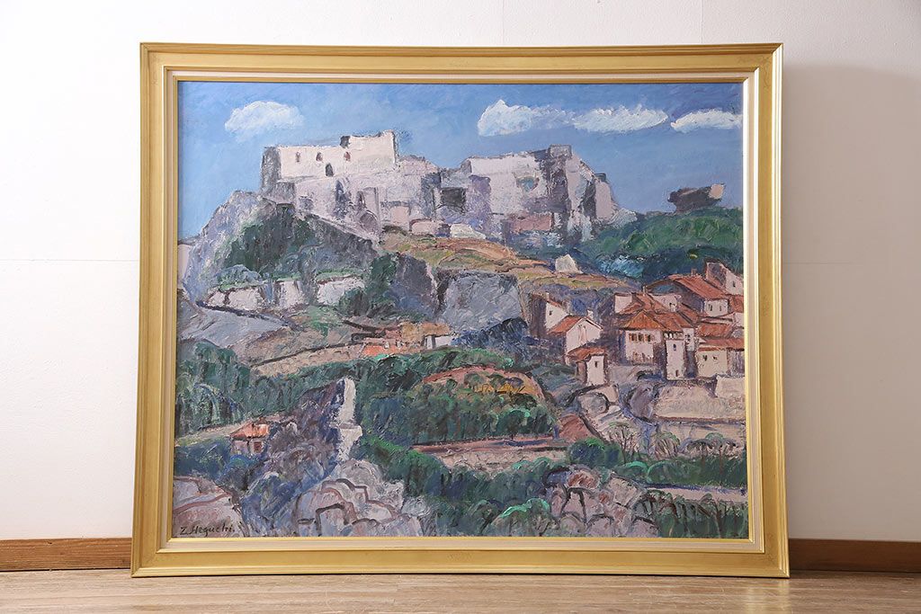 2001年 樋口善造作 岩城の町 油絵 100号程(油彩、額装)(R-047197)