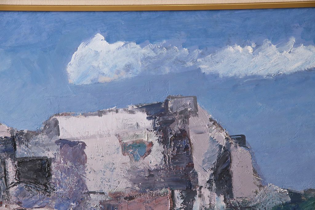 2001年 樋口善造作 岩城の町 油絵 100号程(油彩、額装)(R-047197)