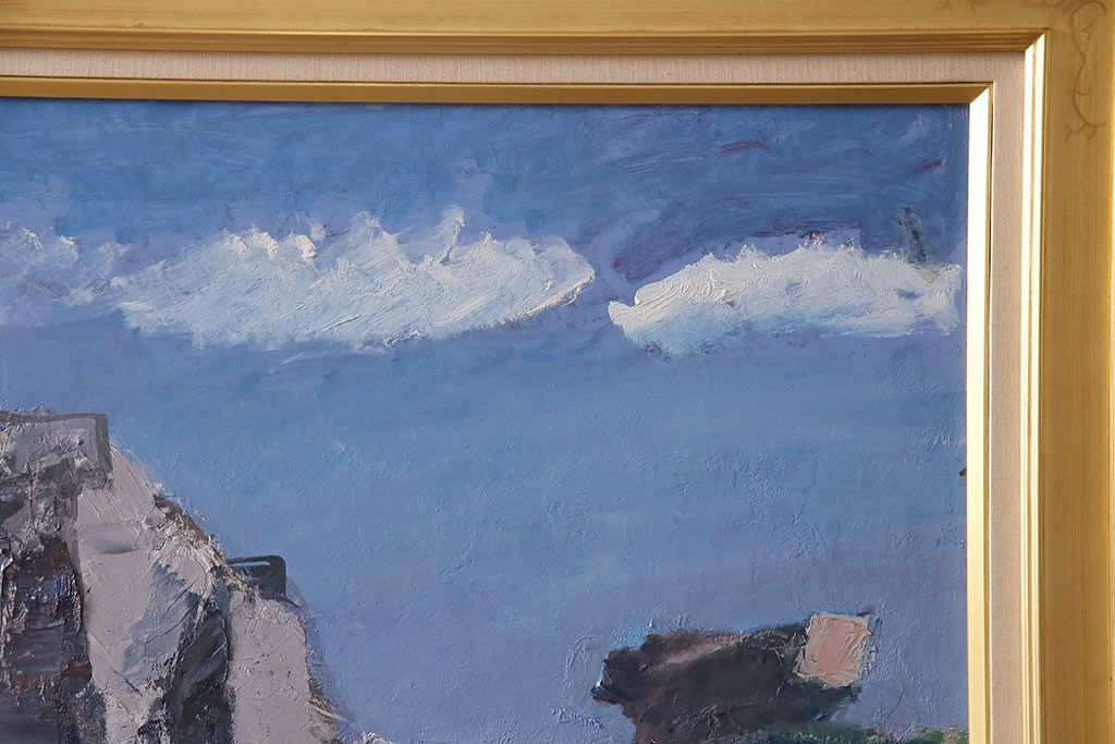 2001年 樋口善造作 岩城の町 油絵 100号程(油彩、額装)(R-047197)