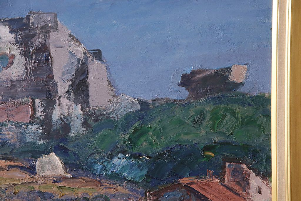 2001年 樋口善造作 岩城の町 油絵 100号程(油彩、額装)(R-047197)