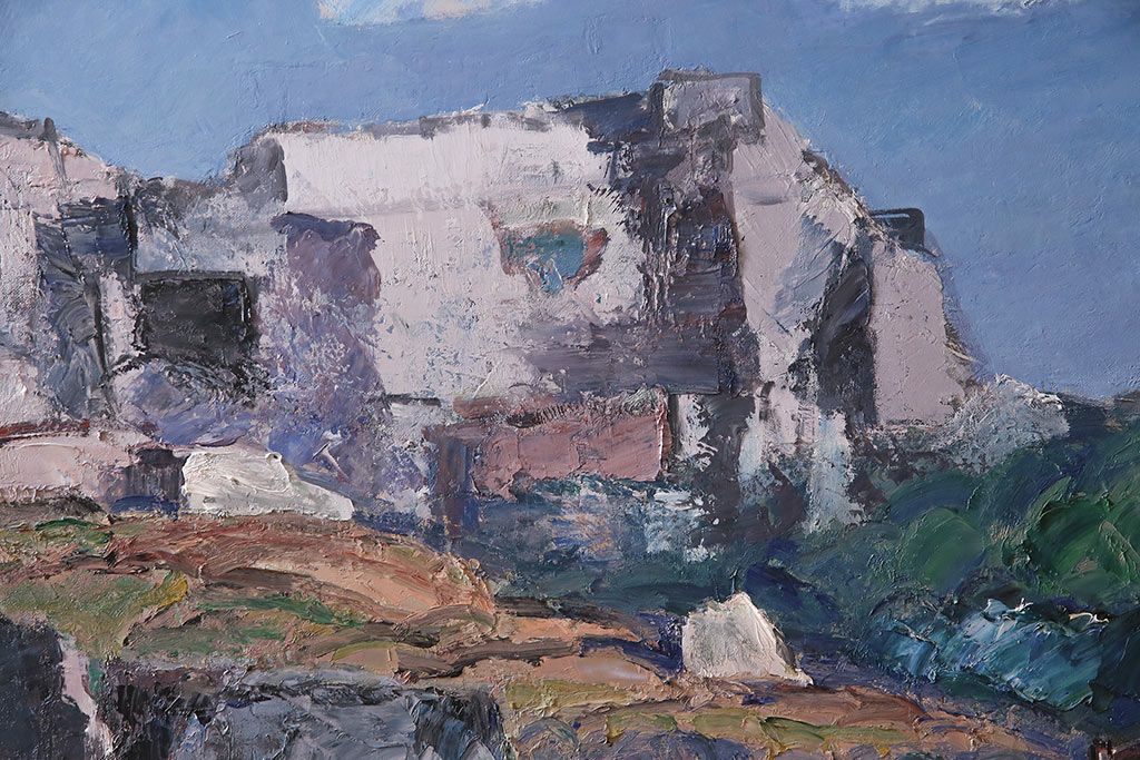 2001年 樋口善造作 岩城の町 油絵 100号程(油彩、額装)(R-047197)