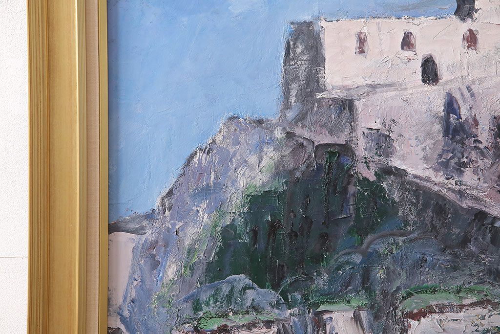 2001年 樋口善造作 岩城の町 油絵 100号程(油彩、額装)(R-047197)