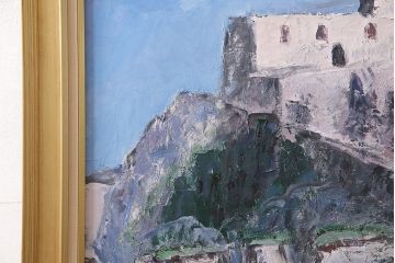 2001年 樋口善造作 岩城の町 油絵 100号程(油彩、額装)(R-047197)