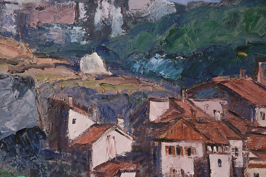 2001年 樋口善造作 岩城の町 油絵 100号程(油彩、額装)(R-047197)