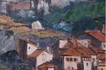 2001年 樋口善造作 岩城の町 油絵 100号程(油彩、額装)(R-047197)