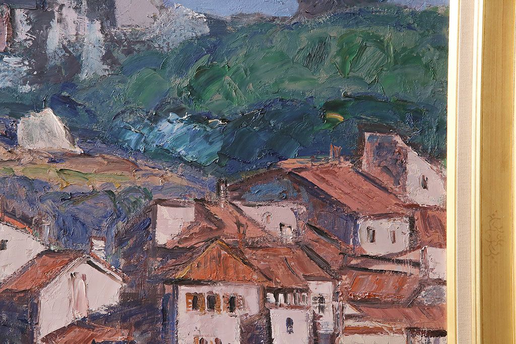 2001年 樋口善造作 岩城の町 油絵 100号程(油彩、額装)(R-047197)