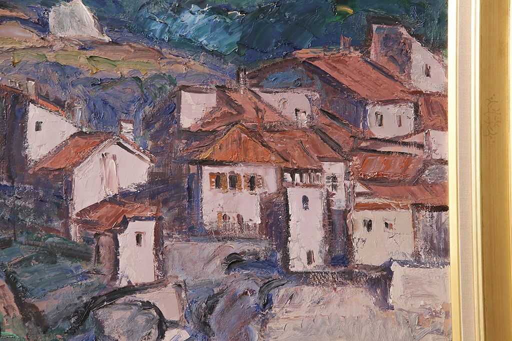 2001年 樋口善造作 岩城の町 油絵 100号程(油彩、額装)(R-047197)