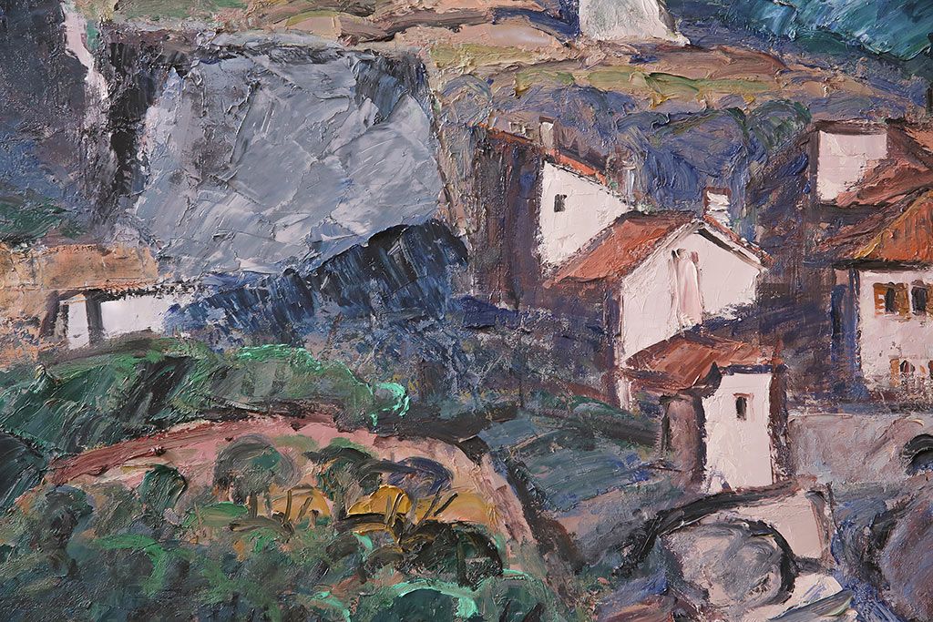 2001年 樋口善造作 岩城の町 油絵 100号程(油彩、額装)(R-047197)